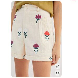 Anthropologie Forever That Girl Tulip floral embroidered shorts XL Gauze